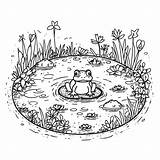 Frog In A Pond Coloring Page Outline Sketch Drawing Vector  sketch template
