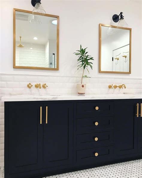 Navy Blue Bathroom Vanity With Gold Hardware - Renews