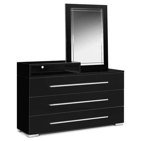 Dimora Dresser with Deck and Mirror - Black | Value City Furniture and Mattresses