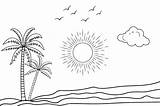 Premium Vector  Handdrawn Summer Sunset Tropical beach Line Art sketch template