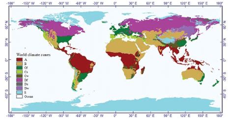 World climate zones according to the re-analyzed Köppen-Geiger map To... | Download Scientific ...