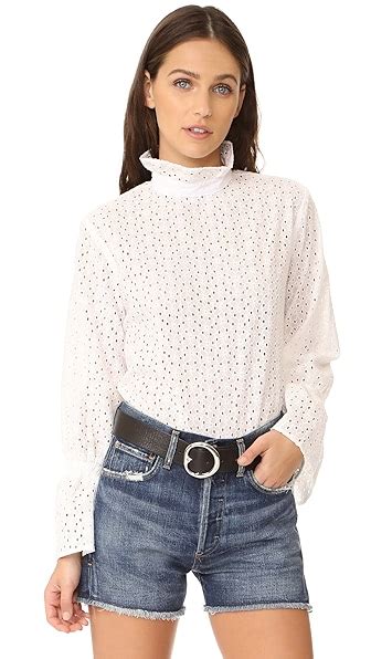 CLU Bell Sleeve Eyelet Shirt in White | ModeSens