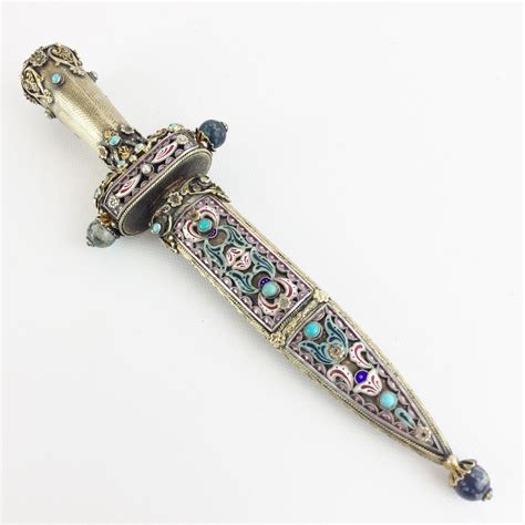 Austrian Silver, Enameled & Jeweled Dagger " Turquoise, Pearls and SOLD on Ruby Lane