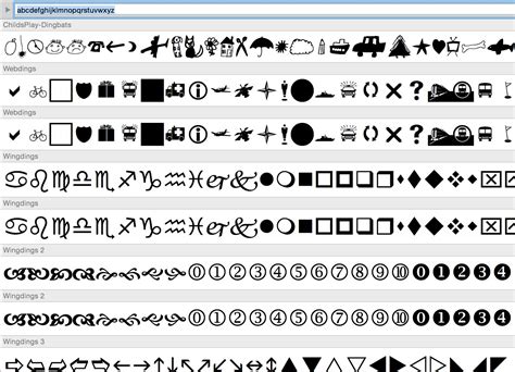 Wingdings 2 Character Map