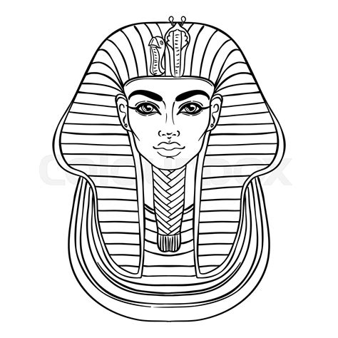 King Tutankhamun mask, ancient Egyptian pharaoh. Hand-drawn vintage vector outline illustration ...