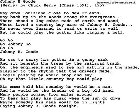 Bruce Springsteen song: Johnny B Goode, lyrics