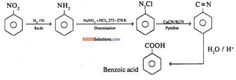 Accomplish the following conversions:Nitrobenzene to benzoic acid