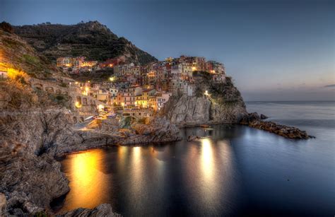 italy, Houses, Coast, Crag, Night, Manarola, Liguria, Cities Wallpapers HD / Desktop and Mobile ...