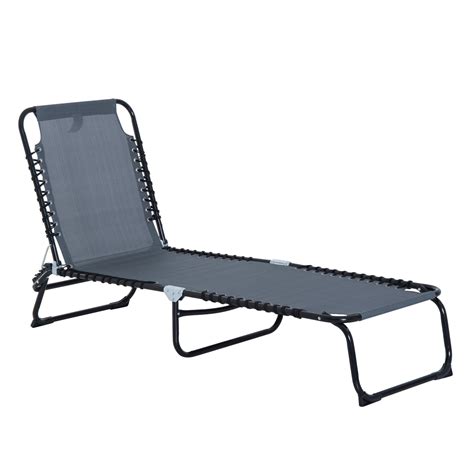 Outsunny 3-Position Portable Reclining Beach Chaise Lounge Folding Chair Outdoor Patio - Grey ...