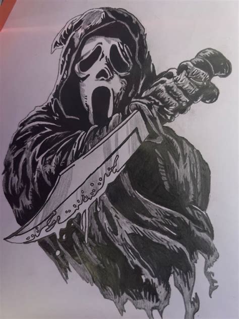 Scream or Ghostface handmade drawing tattoo idea Badass Drawings, Creepy Drawings, Art Drawings ...