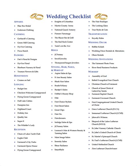 FREE 26+ Sample Wedding Checklists in PDF | MS Word | Google Docs | Pages