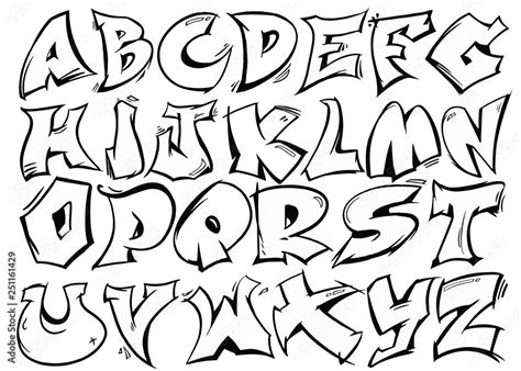 Küchenrückwand glas motiv English alphabet vector from A to Z in graffiti black and white style ...