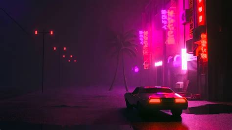 3840x2160 Synthwave Car On Street 4K ,HD 4k Wallpapers,Images,Backgrounds,Photos and Pictures