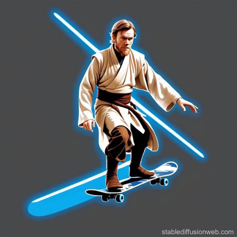 Obi-Wan Kenobi Skateboarding with Lightsaber | Stable Diffusion Online