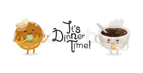 Dinner Time Lettering with Cartoon Food Characters | Stock vector | Colourbox