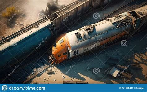 Freight Train Derailed, Wreck of Railroad Cars and Tanks, Generative AI ...