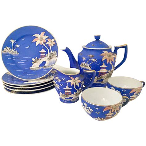 Antique Japanese Porcelain Hand-Painted Moirage Tea Set - Set of 10 on Chairish.com Antique ...