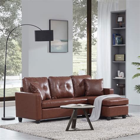 BELLEZE Altera Convertible Sectional Sofa, Modern Faux Leather L shaped Couch 3-Seat With ...