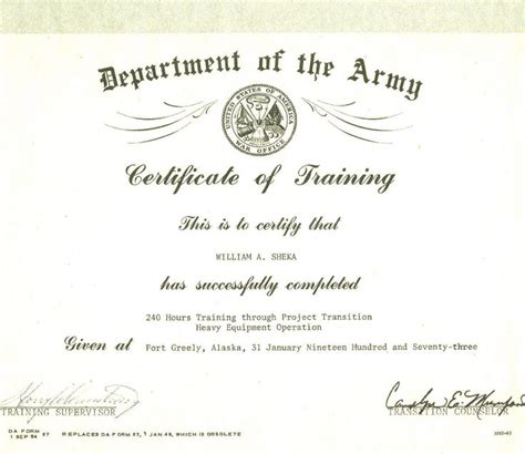 The marvelous Editable Army Certificate Of Training Template With ...