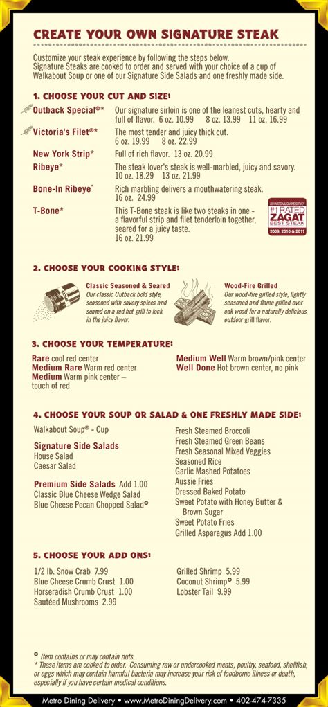 Outback Steakhouse Dinner Menu - Lincoln NE - Provided by Metro Dining ...