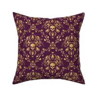 Purple and Gold Damask Non-distressed Fabric | Spoonflower