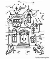 Haunted House Coloring Page sketch template