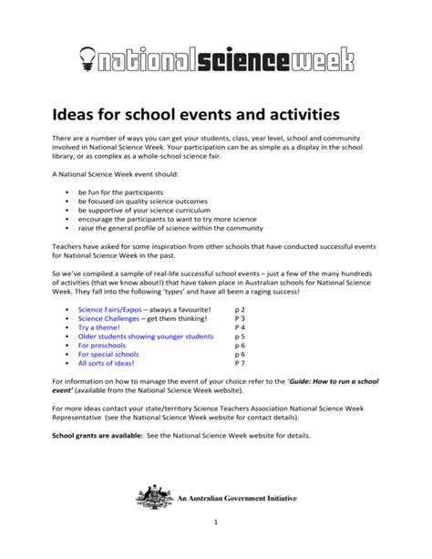 Ideas for school events and activities