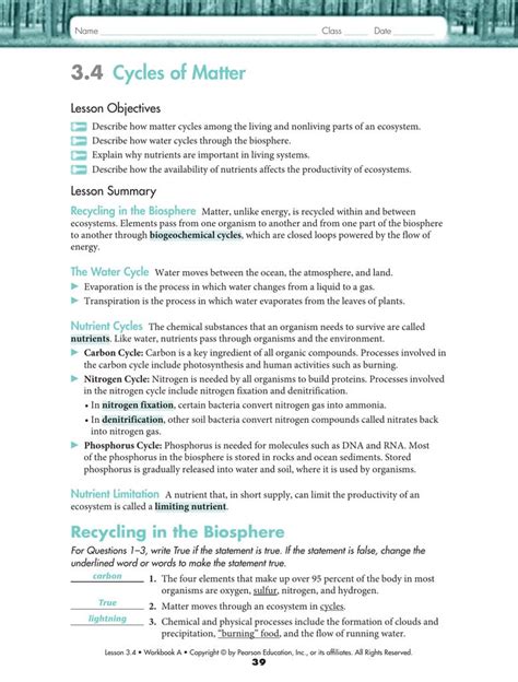 Cycles Of Matter Worksheet Answers — db-excel.com