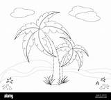 Black And White Cartoon Illustration Of Desert Island With Coconut  sketch template