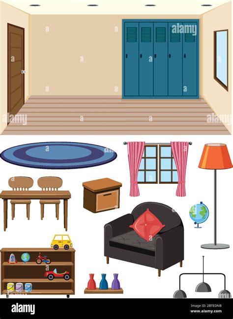 Set of furniture and background scene of empty room illustration Stock Vector Image & Art - Alamy