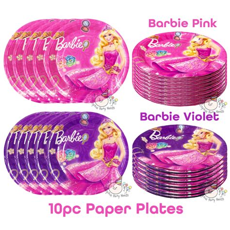 Pink Barbie 10 pieces Paper Plates Violet Disposable Paper Plates ...