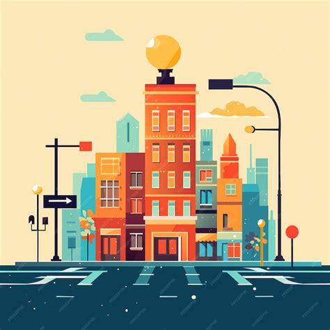 Premium Vector | City street scene vector illustration