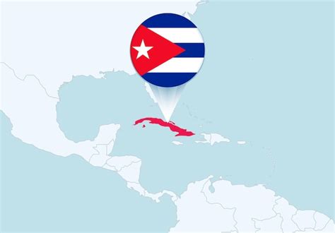 Premium Vector | America with selected cuba map and cuba flag icon