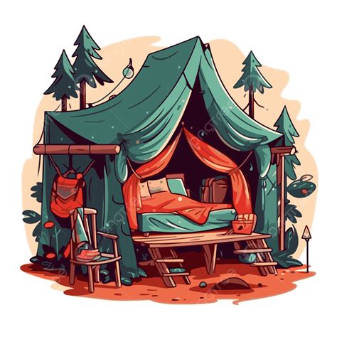 Glamping Clipart Sketchy Image Of Camp Tent With Chairs And Bed At The ...