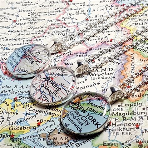 Custom vintage map necklace you select location worldwide one necklace ...