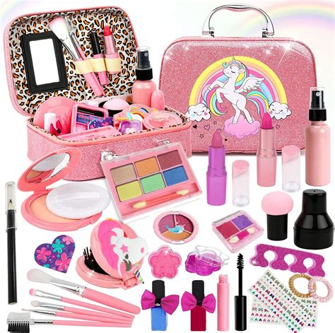 ZGMSDSCZ Juguetes de Maquillaje Lavables para niñas- 28 Piezas Juego de Maquillaje Real, Kit de ...