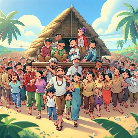 Heartwarming Bayanihan Cartoon: Filipinoes United in Community Spirit | AI Art Generator | Easy ...