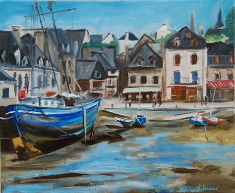 Christine Jacquel - Original oil from a fishing port in France. Pornic ...