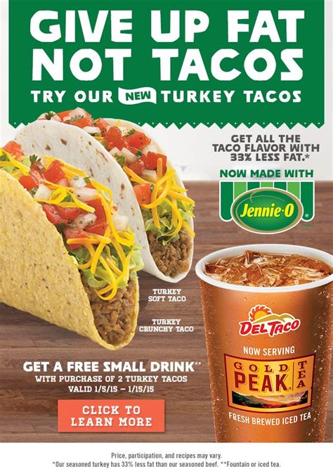 DEL TACO $$ Coupon for FREE Small Drink With Purchase of 2 Turkey Tacos!