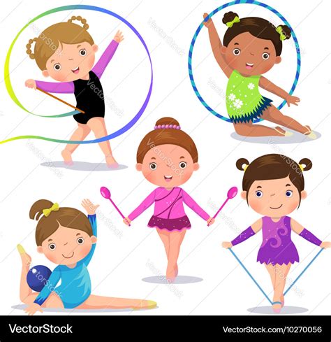 Set of rhythmic gymnastics cute girls Royalty Free Vector