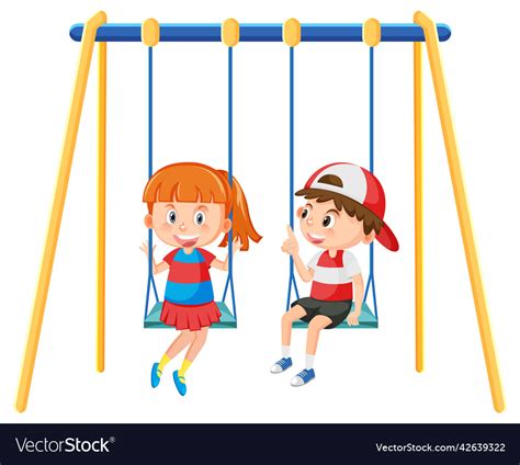 Kid on swing set playground white background Vector Image