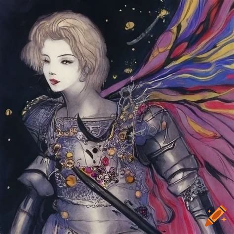 Fashion pencil drawing of saint joan of arc in armor under a crescent ...