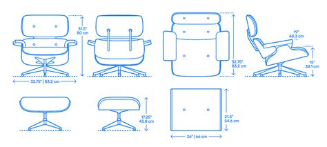 Eames Lounge Chair & Ottoman Dimensions & Drawings | Dimensions.Guide