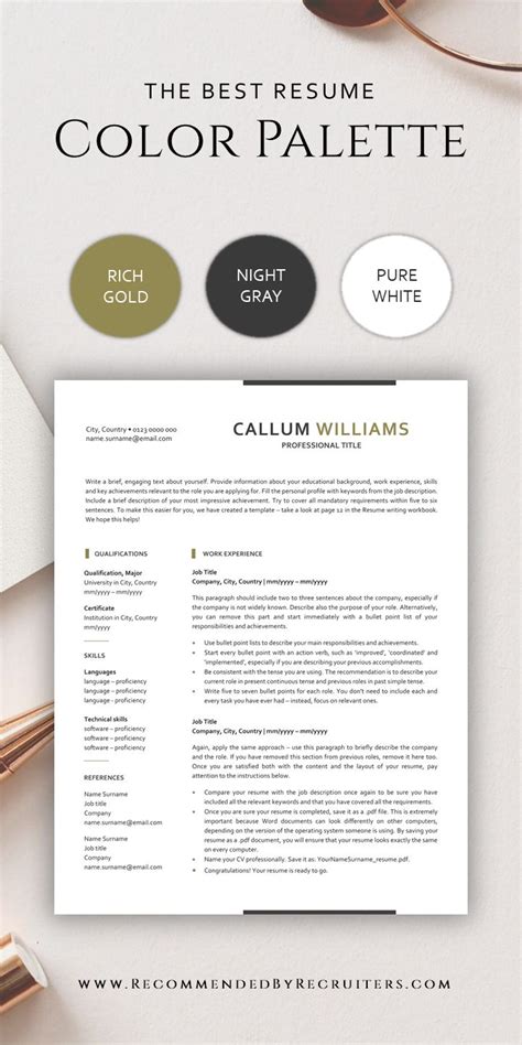 Best Color Palette for Professional Resume / Modern CV Colors / Black Gold Resume Design ...