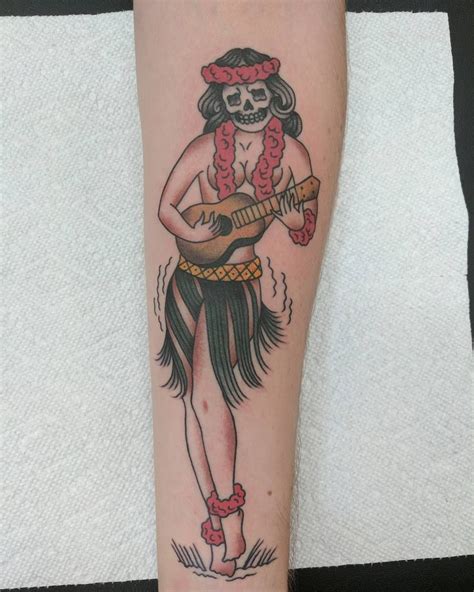 Hula Girl Tattoo by Sue Kidder at Old Iron Sides in Honolulu Hawaii