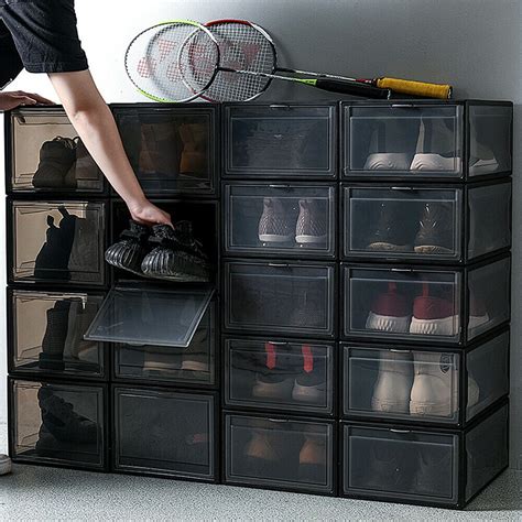 Plastic Magnetic Shoe Box, Pack of 10 Stackable Shoe Storage Boxes ...