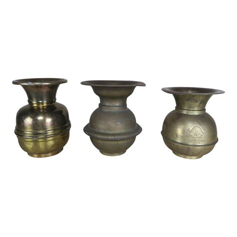 Three Vintage Brass Chewing Tobacco Spittoons | Chairish