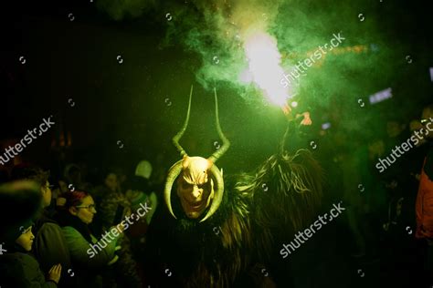 Participant Wearing Traditional Krampus Costume Mask Editorial Stock Photo - Stock Image ...