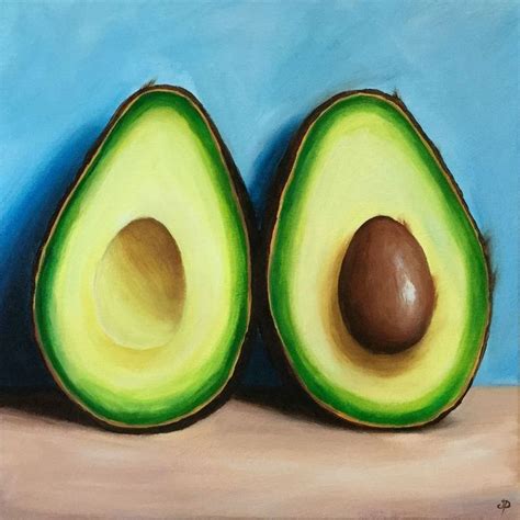 "Large Avocado halves" by Jane Palmer. Acrylic painting on Canvas, Subject: Still life ...