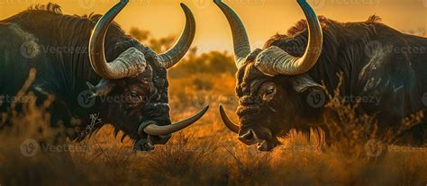 Two African Cape Buffalo locking horns Generative AI 26202842 Stock ...